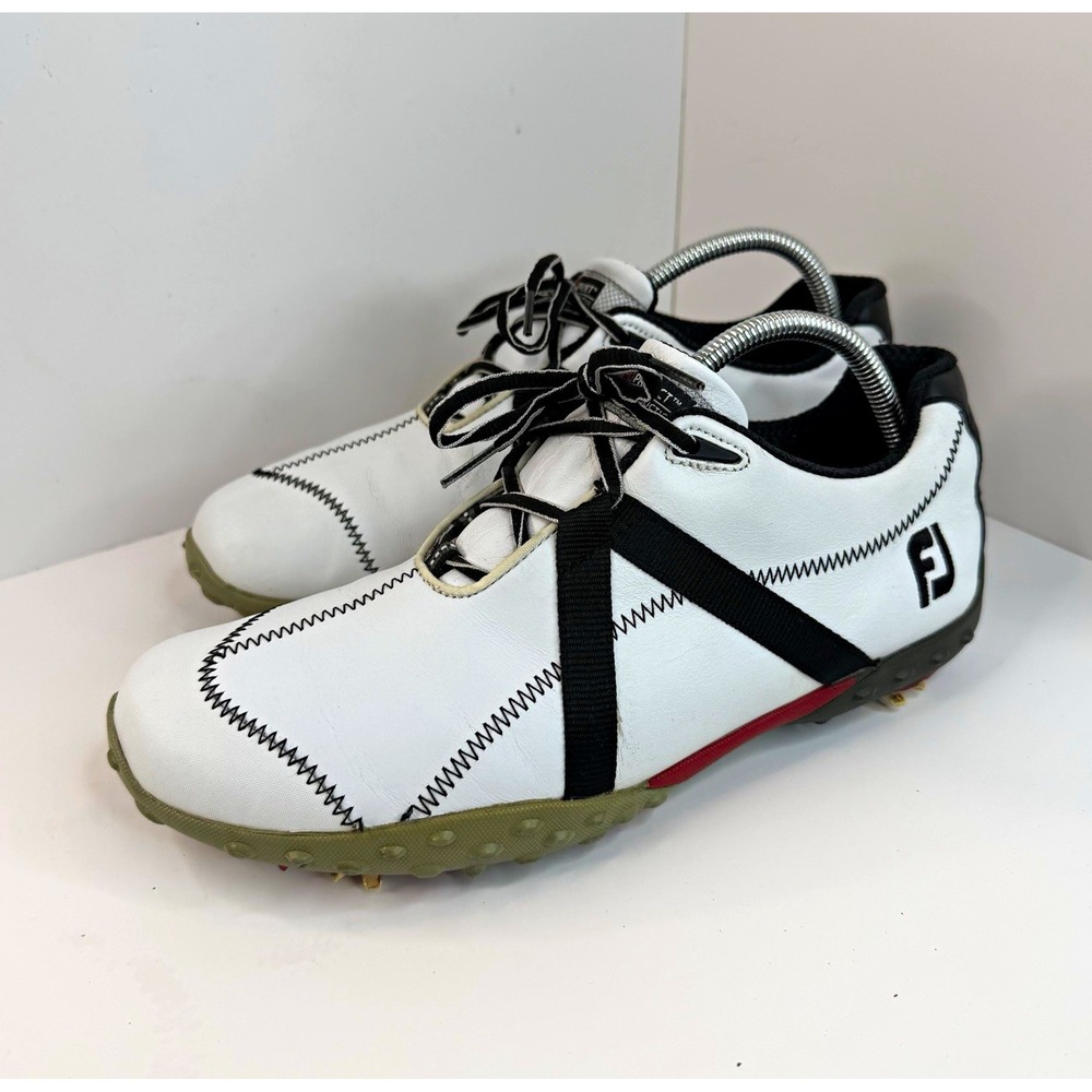 FootJoy M Project Men's Spiked Leather Golf Shoes White/Black/Red 9M 55124
